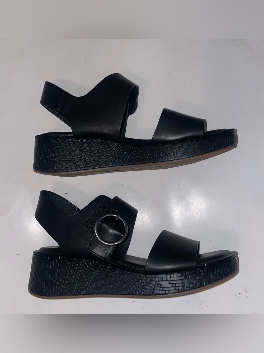 Sofft Faedra Black Leather Platform Wedge Sandals Size 10